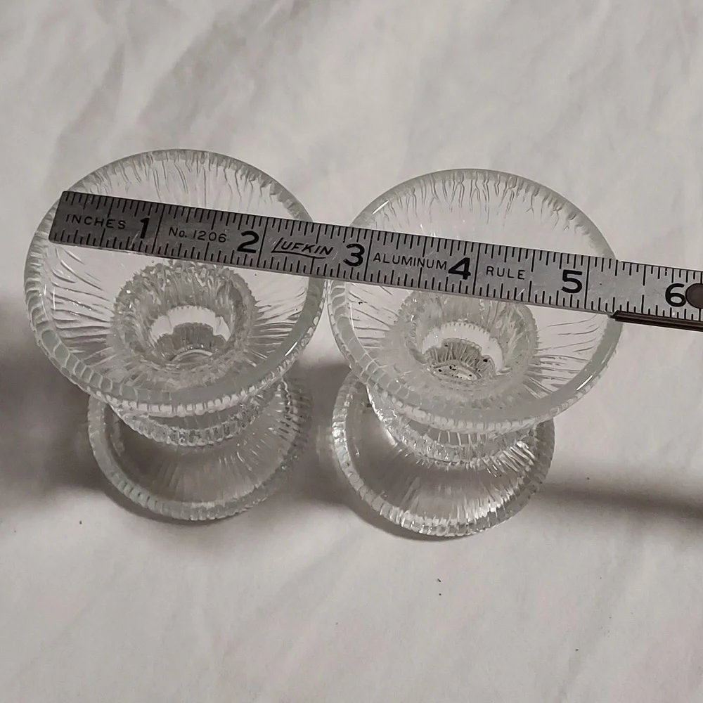 MCM Luminarc Nordic Candle Holders Set of 2 Textured Clear Glass 3.75
